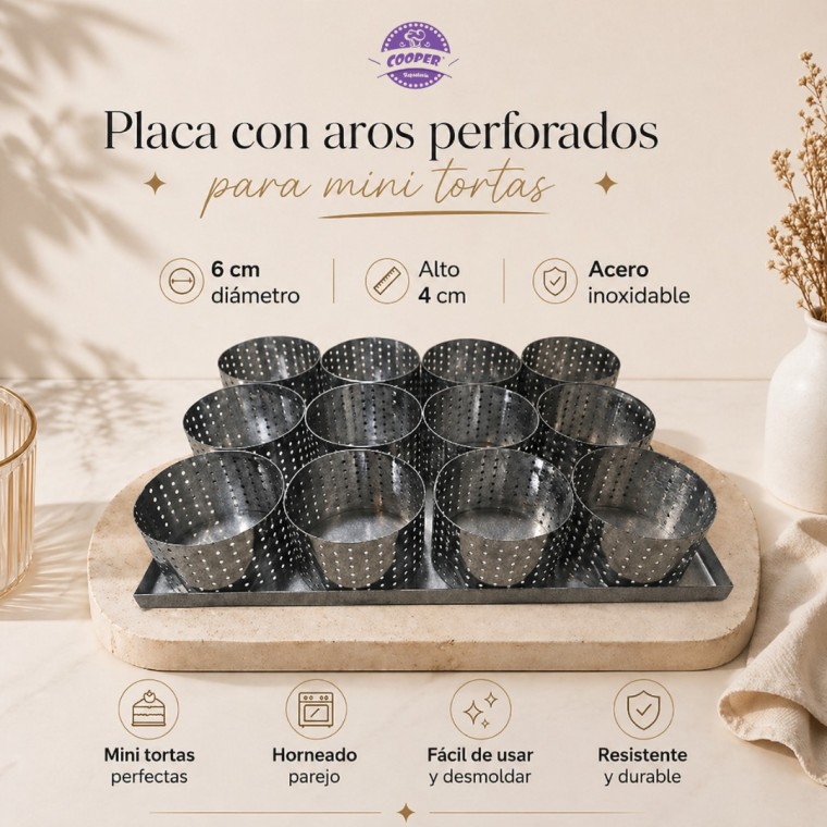 Placa con 12 Aros Redondos Perforados - Alto 4 cm